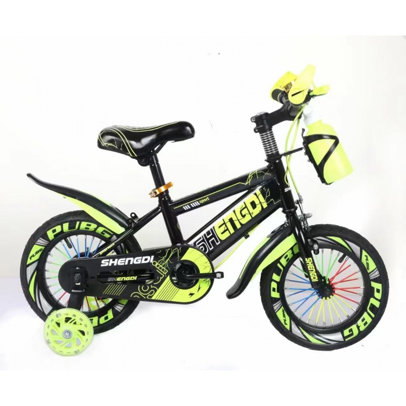 Bicicleta “ Green Fast Motan KotaBaby “, 16 inch, pentru copii, 5-8 ani, roti detasabile si ajutatoare silicon