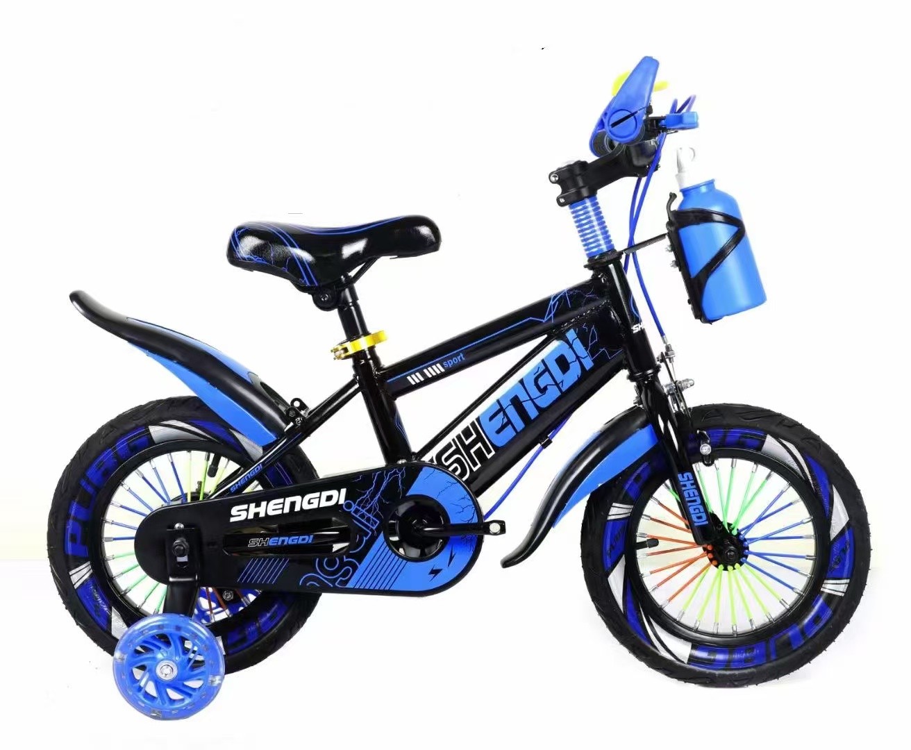 Bicicleta “ Blue Fast Motan KotaBaby “, 16 inch, pentru copii, 5-8 ani, roti detasabile si ajutatoare silicon